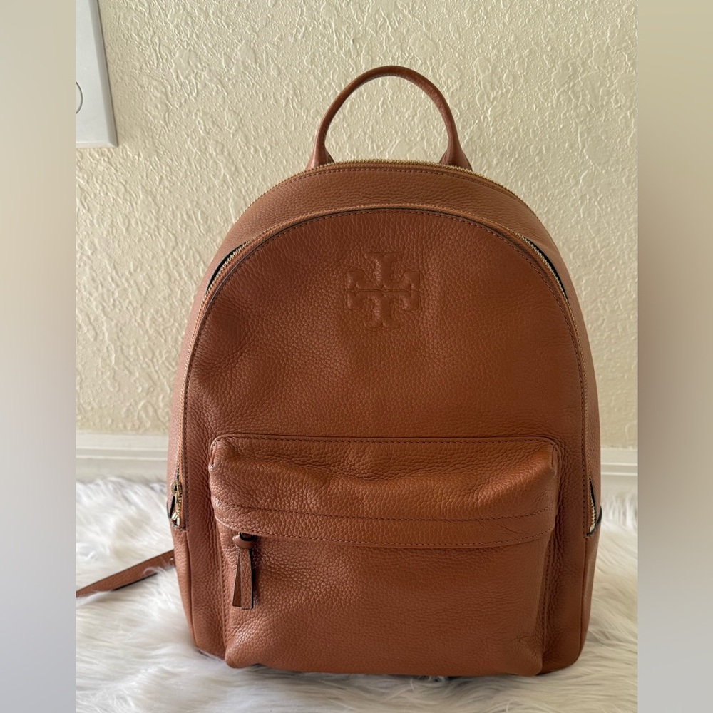 Tory Burch Large Thea Backpack Leather Brown with Gold zippers